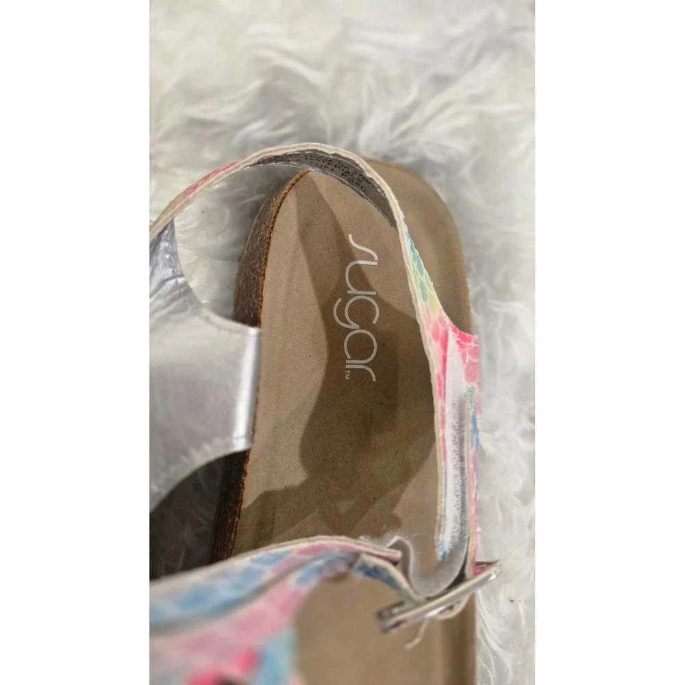 Sugar Kids Artic Roll Rainbow Mermaid Scale‎ Braid T-Strap Sandals Size 2M